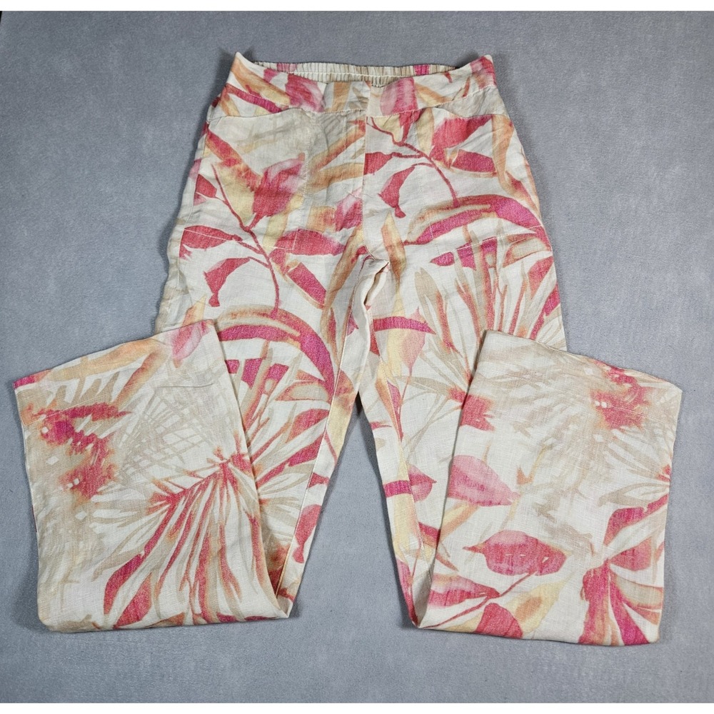 Chicos Womens Tropical Floral Wide Leg Linen Pants Size 00 (2)